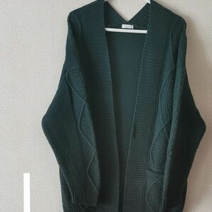【Persodea】ダークグリーンのざっくり編みカーディガン