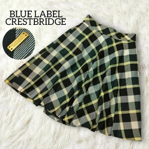 337 【BLUELABEL CRESTBRIDGE】 ブルーレーベル クレストブリッジ チェック フレア スカート 36 Sサイズ グリーン 緑 ミニ レディース