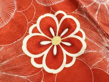 KIRUKIRU アンティーク 着物 正絹 身丈155.5cm オレンジに梅柄 和花 大柄 レトロ 大正ロマン リメイク 和裁 素材 材料_画像7