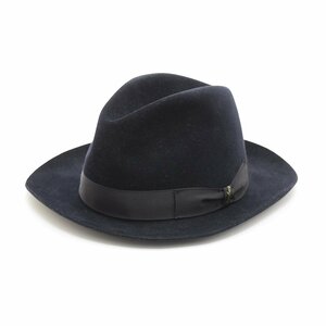 ◆474801 Borsalino ボルサリーノ ◇中折れハット 帽子 サイズ58 兎毛 ラビットファー メンズ イタリア製 ネイビー