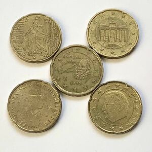 【希少品セール】ユーロコイン 20セント硬貨 フランス ドイツ スペイン オランダ ベルギー 各1枚ずつ 5枚 まとめて