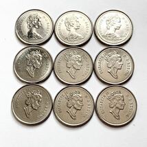 【希少品セール】カナダ エリザベス女王肖像デザイン 2種類 10セント硬貨 1987年〜1991年 1993年〜1996年 年号違い 各1枚ずつ 9枚まとめて_画像2