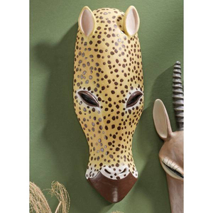 アフリカ セレンゲティ 動物ジャガー仮面（マスク）壁彫刻 民芸彫像/ エスニックカフェ パブ コレクション（輸入品