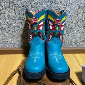  Junk western boots Tony Lama turquoise blue butterfly leather SIZE4 leather boots light blue tony lama leather boots floral print 