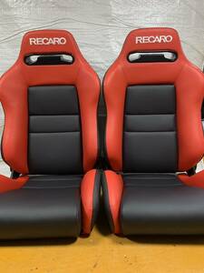 55.56.レカロ RECARO 2脚セット SR-3 赤×黒フェイクレザー張り替え 張替え 張替 赤 レッドシングルステッチ 両側ダイヤル