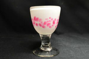 氷コップ　棗型　乳白　ピンク　吹雪　斑点　吹きガラス　大正ロマン　和ガラス　アンティーク