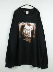 K563　guitar　BOB MARLEY　Marijuana　ボブ・マーリー　ロングT 長袖Tシャツ　ブラック　メンズ　L相当　ロンT