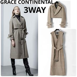  beautiful goods regular price 9 ten thousand GRACE CONTINENTAL 3WAY check trench coat Grace Continental the best gilet jacket belt 