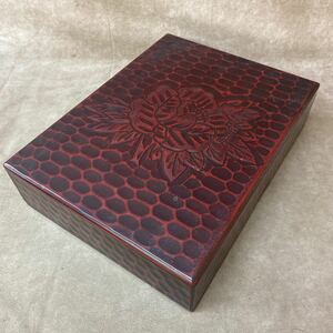 鎌倉彫 文箱 硯箱 筆記用具 収納箱 書道具入れ 収納ケース 木製 Traditional Handicraft. KAMAKURA-BORI STATIONERY CASE