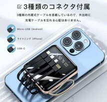 (NEW)　モバイルバッテリー大容量20000mAh　ケーブル内蔵　パープル！_画像3