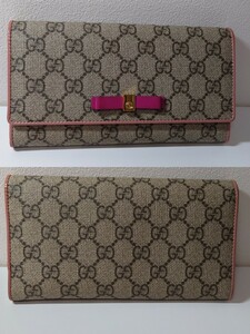 GUCCI グッチ キャンバス PVC 長財布 388679-2067 リボンモチーフ ピンク オレンジ 外箱有