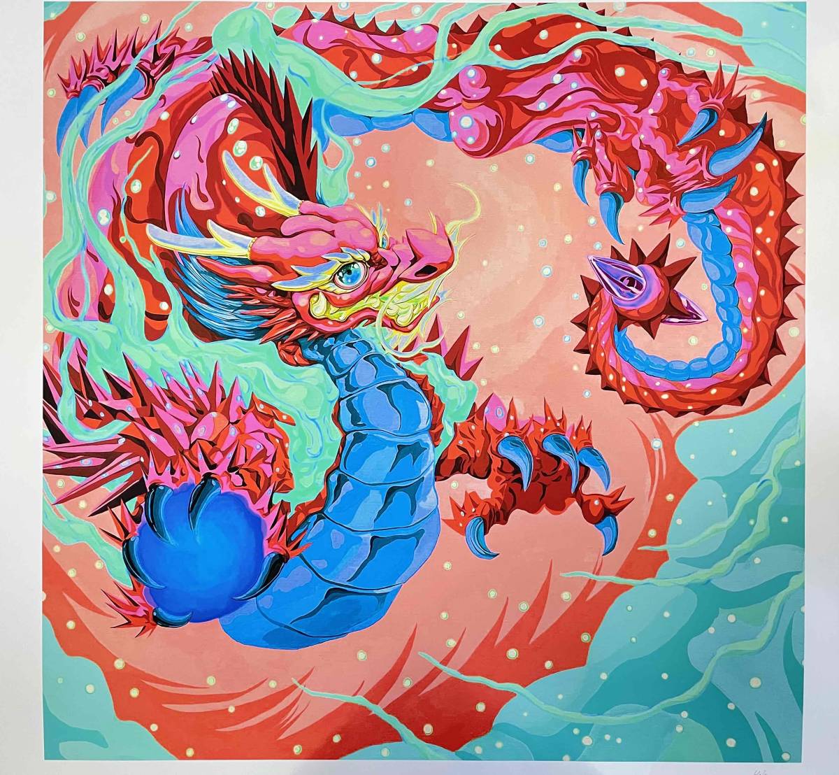 ☆ समकालीन स्याही चित्रकार ☆ कलाकार शिराडो पिंकी ड्रैगन (लाल) प्रिंट (गिक्ली प्रिंट) 50 प्रतियों तक सीमित हस्ताक्षरित समकालीन कला, कलाकृति, चित्रकारी, अन्य