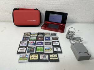 NINTENDO 任天堂3DS ニンテンドー3DS 本体 レッド 充電器 ３ＤＳソフトのみ まとめて２４本セット 逆転裁判 動物の森 モンハン ドラクエ