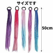 Reofrey 髪の毛カラーエクステ 三つ編み 、5色セットグラデーションカラー ウィッグ キッズ 髪 ヘアエクステ 編み込み カラフル 髪の毛_画像2