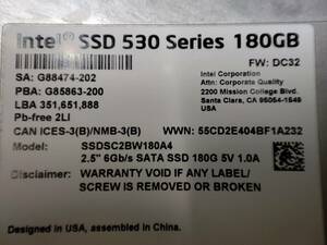 INTEL (SSDSC2BW180A4) 180GB SSD 中古