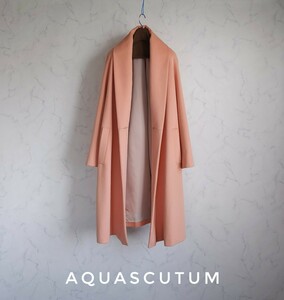 超高級 極美品 希少 Aquascutum 憧れのセレブ御用達オーバーサイズコート アクアスキュータム 淡いオレンジカラー ビッグシルエット