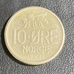 【b051】古銭外国銭 ノルウェー 可愛いミツバチの10オーレコイン 1968年(^ ^)