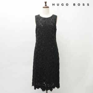 HUGO BOSS ヒューゴボス シルク ウール 花柄総刺繍 シースルー Aラインノースリーブワンピース レディース 黒 ブラック サイズL*IC140