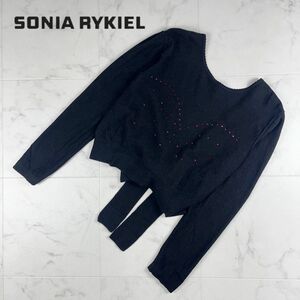 SONIA RYKIELソニア リキエル アンゴラ・ウール混 ラインストーンデザイン バックオープンニット レディース 黒 ブラック サイズ42*IC764