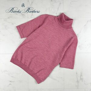 美品 BROOKS BROTHERS ブルックスブラザーズ ウール100% タートルネック半袖リブニット カットソー レディース ピンク サイズXS*IC78