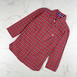 美品 BURBERRY BLUE LABEL バーバリー ノバチェック 七分袖襟付きシャツ トップス レディース 赤 レッド サイズ38*IC81