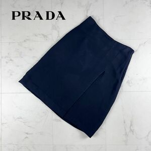 PRADA プラダ ラップスカート風セミフレアスカート スリット 膝丈 裏地あり 黒 ブラック サイズ36*IC756