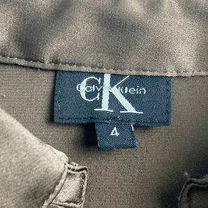 美品 Calvin Klein カルバンクライン スキッパーシャツブラウス 光沢 長袖 トップス レディース ブラウン サイズ4*IC1199の画像5