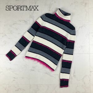 SPORTMAX スポーツマックス ハイネックウールニットセーター ボーダー リブ 部分ファー レディース グレー サイズS*IC632