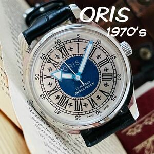 【1円スタート】■美品！カッコイイ■大人気/オリス/ORIS/手巻きメンズ腕時計/1970’sビンテージ/アンティークウォッチ/35㎜/銀/シルバー