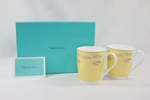 ◎ 中古美品 Tiffany ティファニー ペアマグカップセット コップ ブランド食器 ピンクチューリップ 花柄 コーヒー 紅茶 h_b_画像1