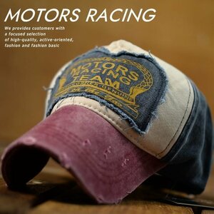 MOTORS RACING キャップ 帽子 メンズ レディース Vintage DESTOROYED ダメージ加工 7990349 9009978 M-7 ワイン 新品 1円 スタート