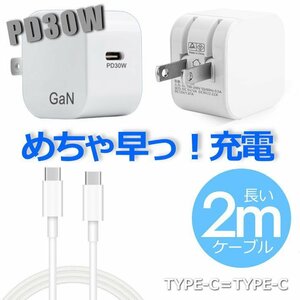 充電器 タイプC iphone ipad 2mケーブル PD30W アイコス IQOS イルマ アダプター 7987323 TYPE-C/TYPE-C ホワイト 新品 1円 スタート