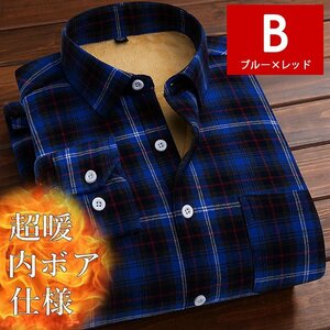 シャツ ジャケット ネルシャツ メンズ チェック柄 厚手 7988071 XL B_ブルー×レッド 新品 1円 スタート