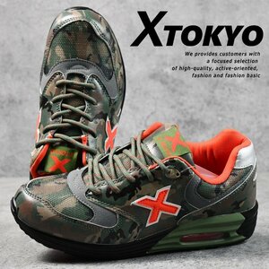 X-TOKYO スニーカー カジュアルスニーカー メンズ エアーインソール 靴 シューズ ウォーキング 2100 グリーンカモ 26.5cm / 新品