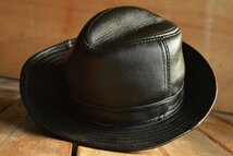 本革 レザー 中折れハット ハット 帽子 メンズ FEDORA HAT フェドラハット 7998635 ブラック 新品 1円 スタート_画像5