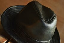 本革 レザー 中折れハット ハット 帽子 メンズ FEDORA HAT フェドラハット 7998635 ブラック 新品 1円 スタート_画像2