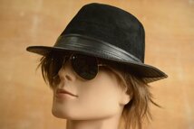 本革 レザー 中折れハット ハット FEDORA HAT 帽子 メンズ フェドラハット 7998481 ブラックスエード 新品 1円 スタート_画像2