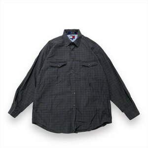 トミーヒルフィガー シャツ 長袖 チェック TOMMY HILFIGER 古着 メンズ M 90s ダブルポケット 刺繍ロゴ