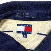 トミーヒルフィガー ポロシャツ オフホワイト TOMMY HILFIGER 古着 メンズ XL ワンポイント 刺繍 ロゴ ボーダー_画像2