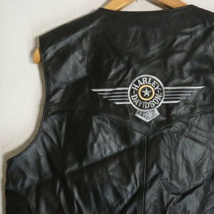 F8K/s3.28-3　USA製　ハーレーダビッドソン　Harley Davidson　本革　レザーベスト　ライダース　バイカー　刺繍　メンズ　M　ブラック