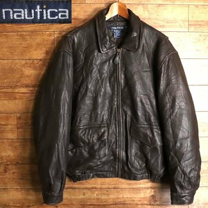 B9T/Y10.23-5　B9T/Y10.23-5　90s　ビンテージ　nautica　ノーティカ　レザージャケット　本革　ラムレザー　革ジャン　皮ジャン　42　ブラ