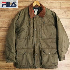 J12J/S5.8-1　90s~　FILA　フィラ　ハンティングジャケット　ジャンパー　裏ブランケット　チェック柄　刺繍ロゴ　L　アメリカ古着