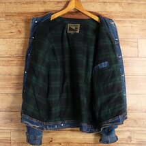 L4J/R6.2-1　カナダ古着　CANADA SPORTSWEAR　襟レザー　デニムジャケット　ジージャン　トラッカージャケット　企業刺繍　裏チェック　L_画像5