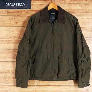 J7J/R5.23-3　NAUTICA　ノーティカ　コットンナイロン ジャケット　ブルゾン　ウールライナー　裏チェック　刺繍ロゴ　M　アメリカ古着