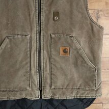 B3S/Y8.10-4　USA製　Carhartt　ダックベスト　裏キルティング　コットン　フルジップ　ワークウエア　L　ブラウン　90年代　ヴィンテージ_画像3