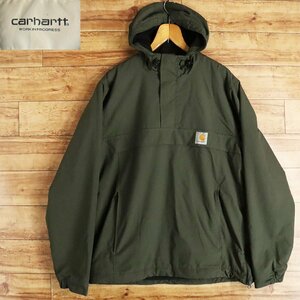 B7S/R8.1-2　Carhartt　カーハート　ニンバス　プルオーバー　シェルジャケット　ナイロン　アノラックパーカー　裏フリース　L　カーキ系