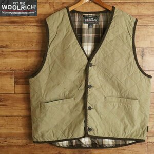 D5S/Y8.16-4　WOOLRICH　ウールリッチ　キルティングベスト　裏チェック柄　スナップボタン　アウトドア　アウター　古着　L　カーキ系