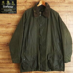 I4S/Y8.16-3　90年代　英国製　Barbour　バブアー　BEAUFORT　ビューフォート　オイルドジャケット　3ワラント 　C42/107CM　カーキ系