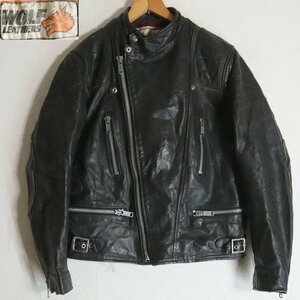 %3T/s4.5-4　訳アリ　WOLF LEATHERS　セミダブルライダース　本革　レザージャケット　革ジャン　皮ジャン　バイカー　メンズ　ブラック