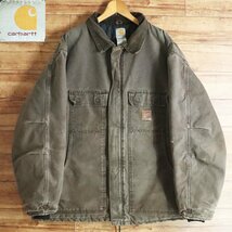 L7J/Y5.10-2　90s　アメリカ製　Carhartt　カーハート　ダック地　トラディショナルコート　ワークジャケット　中綿　2XL　ブラウン_画像1